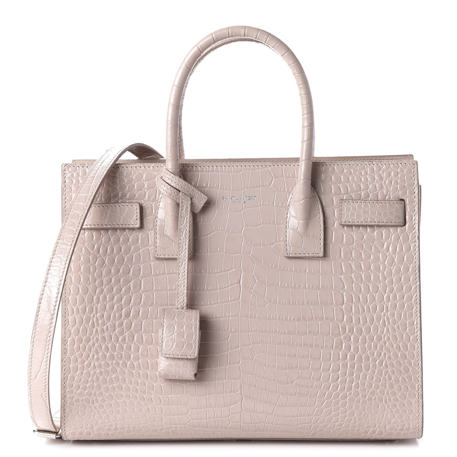 Saint Laurent Calfskin Crocodile Embossed Baby Sac De Jour Rose Antic 1 of 12