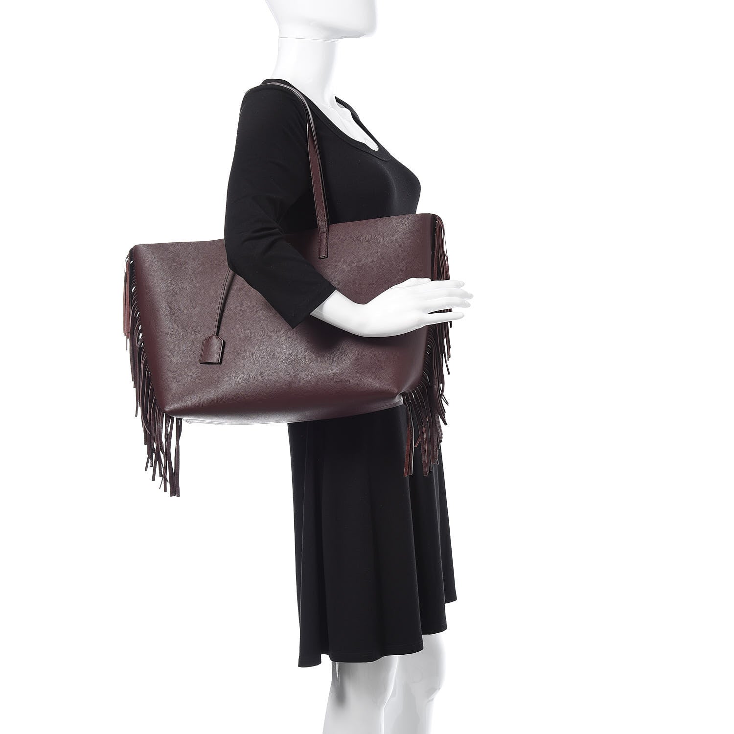 Saint Laurent Calfskin Large Fringe Shopping Tote Amaranto 2 of 11