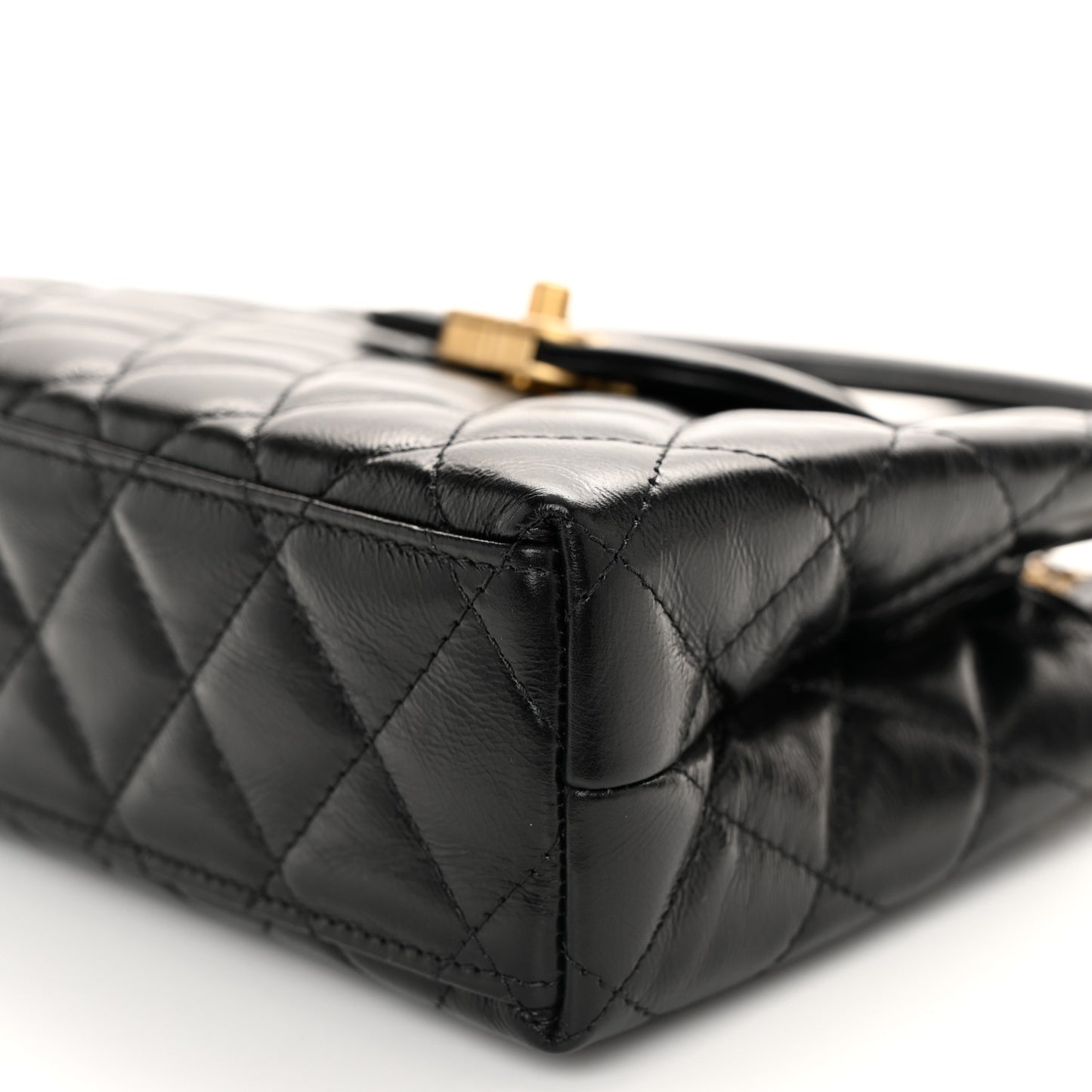 Shiny Aged Calfskin Quilted Nano Kelly Shopper Black