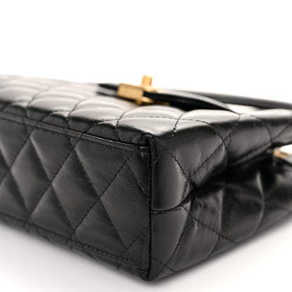 Chanel Shiny Aged Calfskin Quilted Nano Kelly Shopper Black 9 of 10
