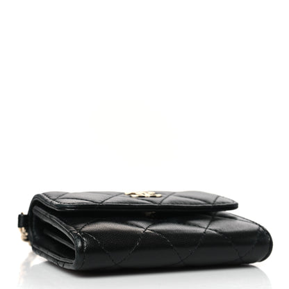 Chanel Lambskin Quilted Pearl Card Holder With Chain Black 4 of 10