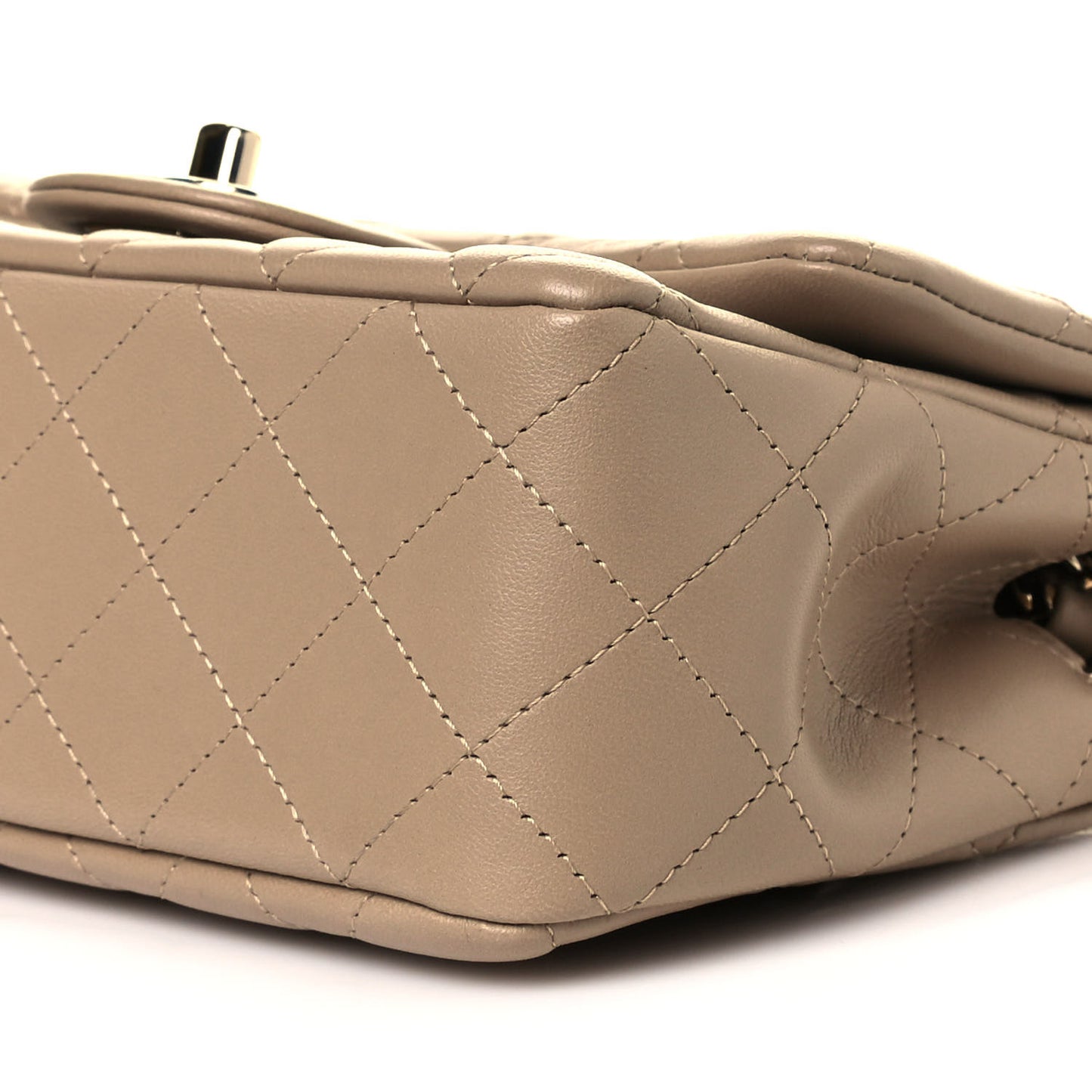 Lambskin Quilted Mini Rectangular Flap Dark Beige