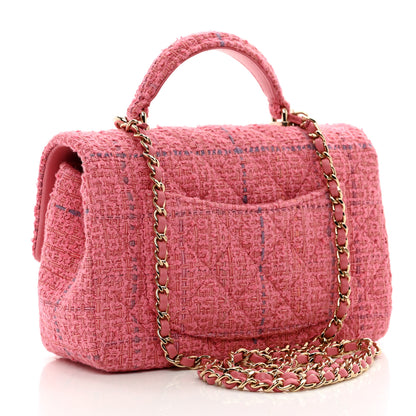 Chanel Tweed Quilted Mini Top Handle Rectangular Flap Dark Pink 3 of 10