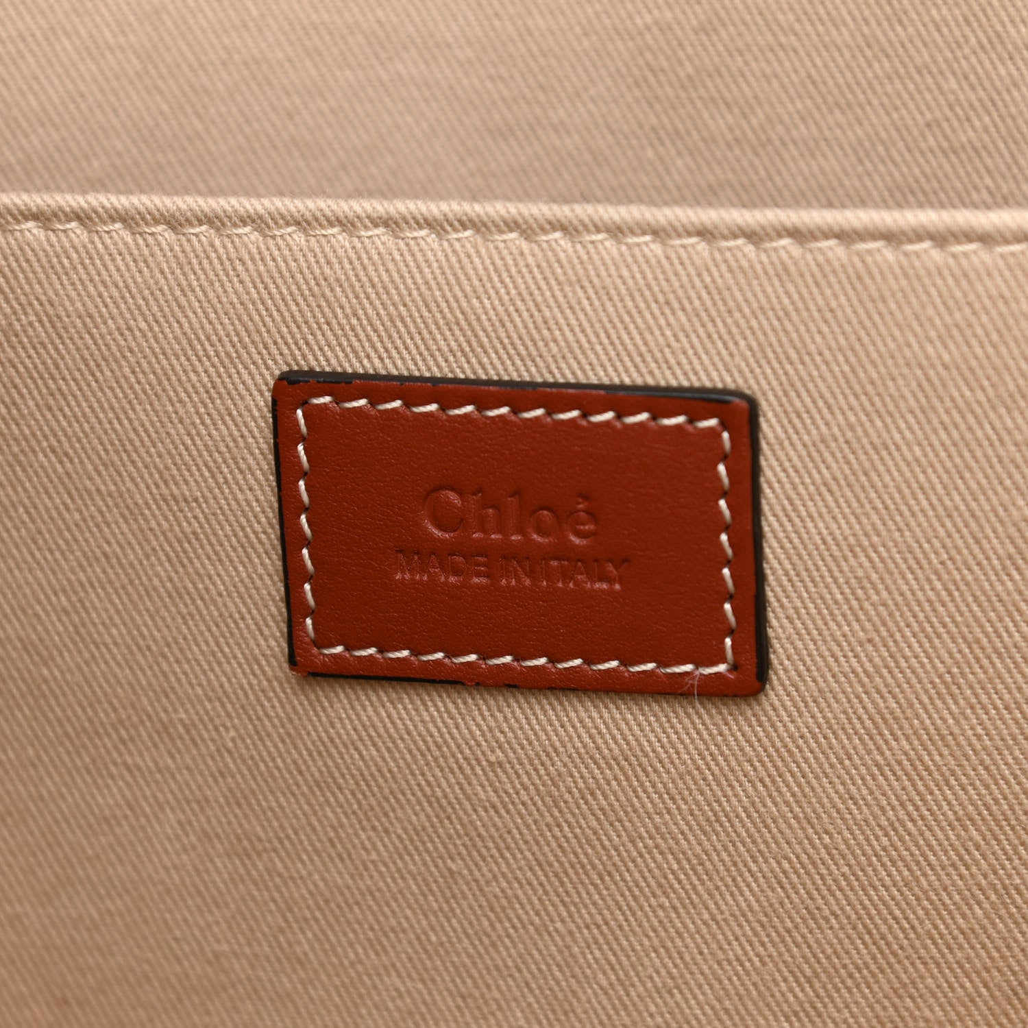 Chloe Cotton Calfskin Large Woody Ribbon Tote White Brown 6 of 9