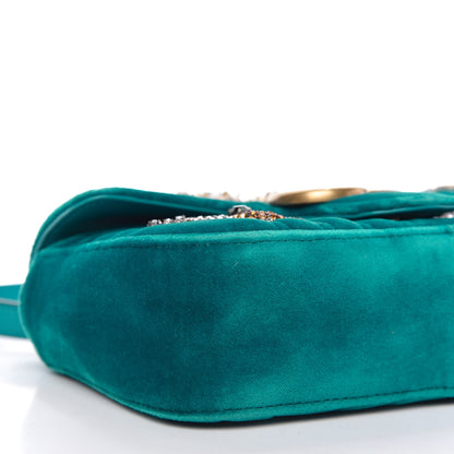 Gucci Velvet Matelasse Embroidered Mini GG Marmont Shoulder Bag Pavone Cyan 6 of 10