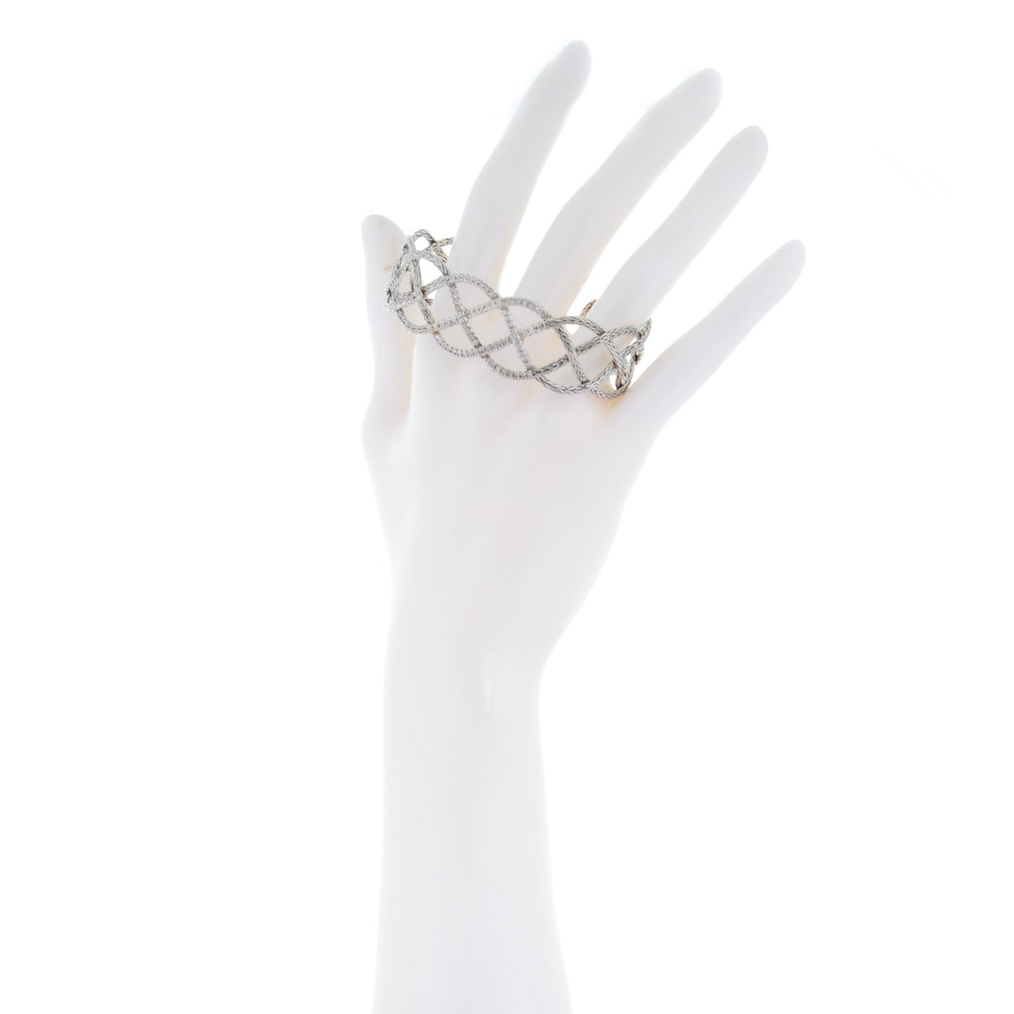 Sterling Silver Diamond Classic Chain Woven Braided Cuff M Bracelet