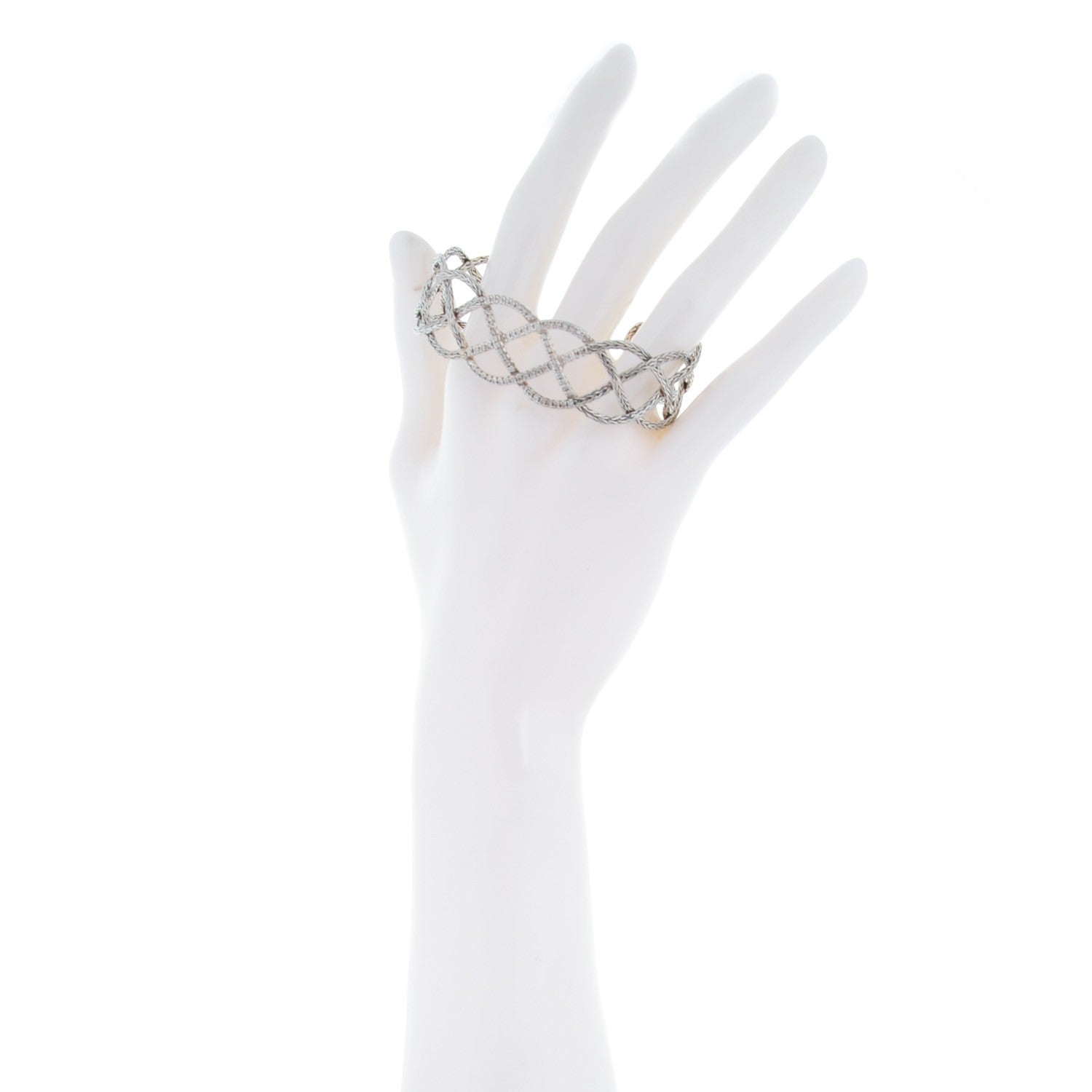 John Hardy Sterling Silver Diamond Classic Chain Woven Braided Cuff M Bracelet 2 of 6