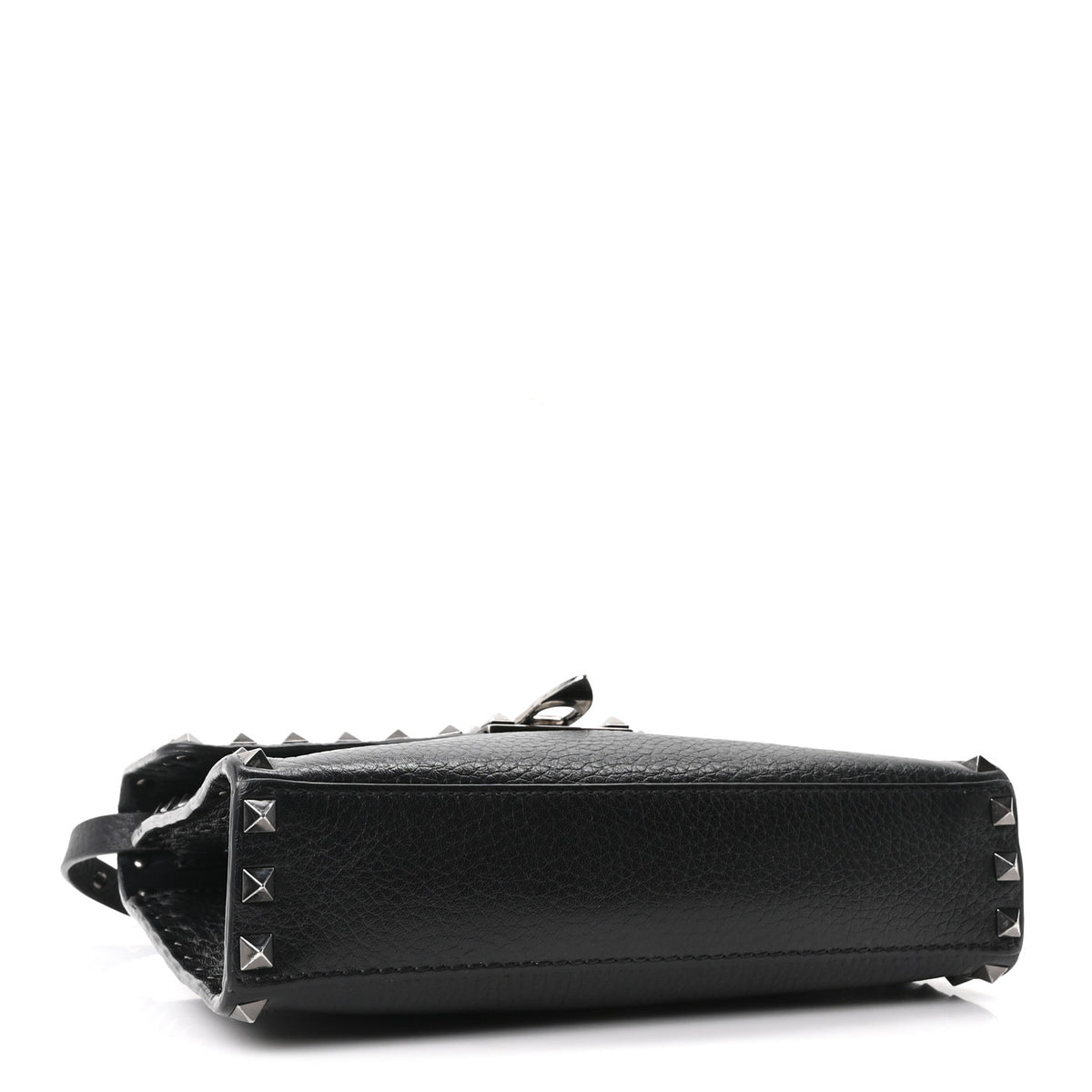 Pebbled Calfskin Monochrome Medium Rockstud Flip Lock Crossbody Bag Black