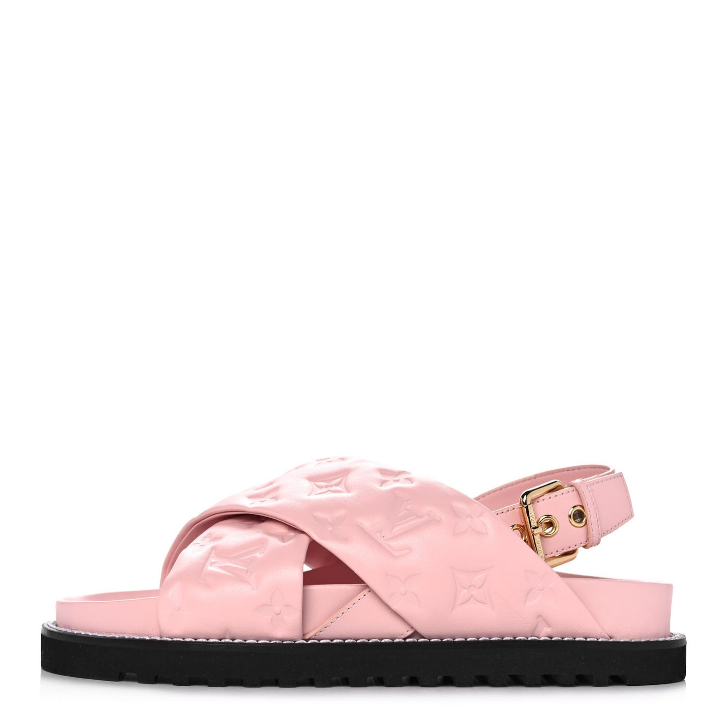 Lambskin Monogram Embossed Paseo Flat Comfort Sandals 35 Rose Clair