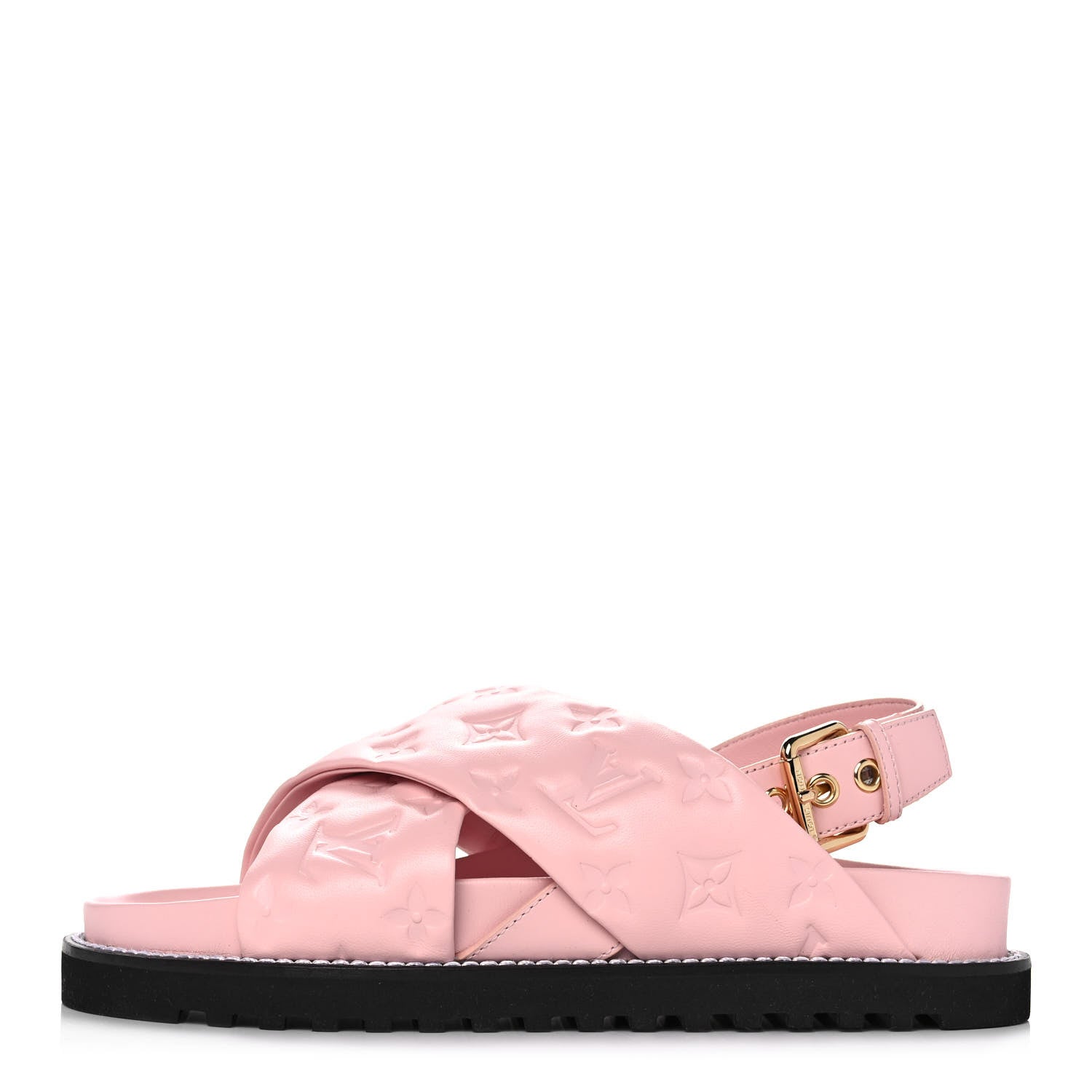 Louis Vuitton Lambskin Monogram Embossed Paseo Flat Comfort Sandals 35 Rose Clair 1 of 8