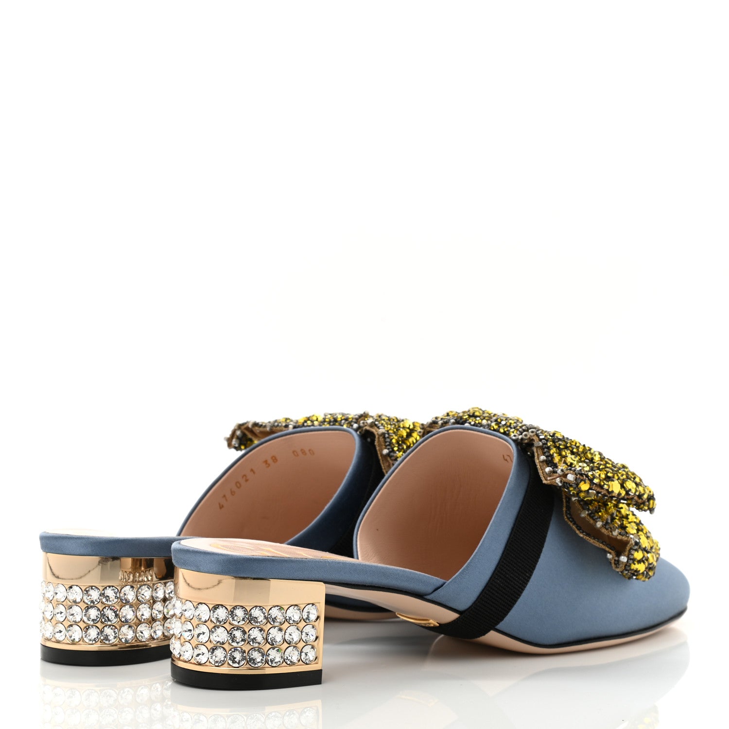 Gucci Silk Satin Crystal Embellished Bow Mules 38 Carta Zucchero 4 of 17