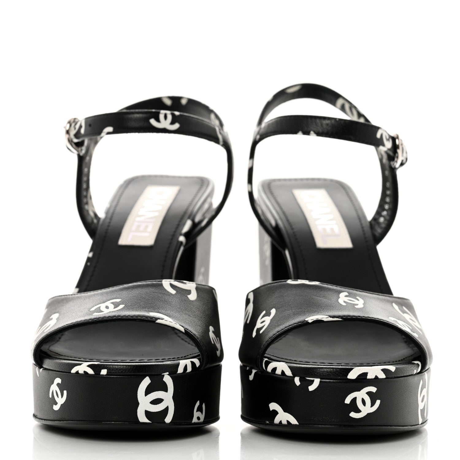 Chanel Printed Lambskin CC Platform Sandals 39 Black White 2 of 9