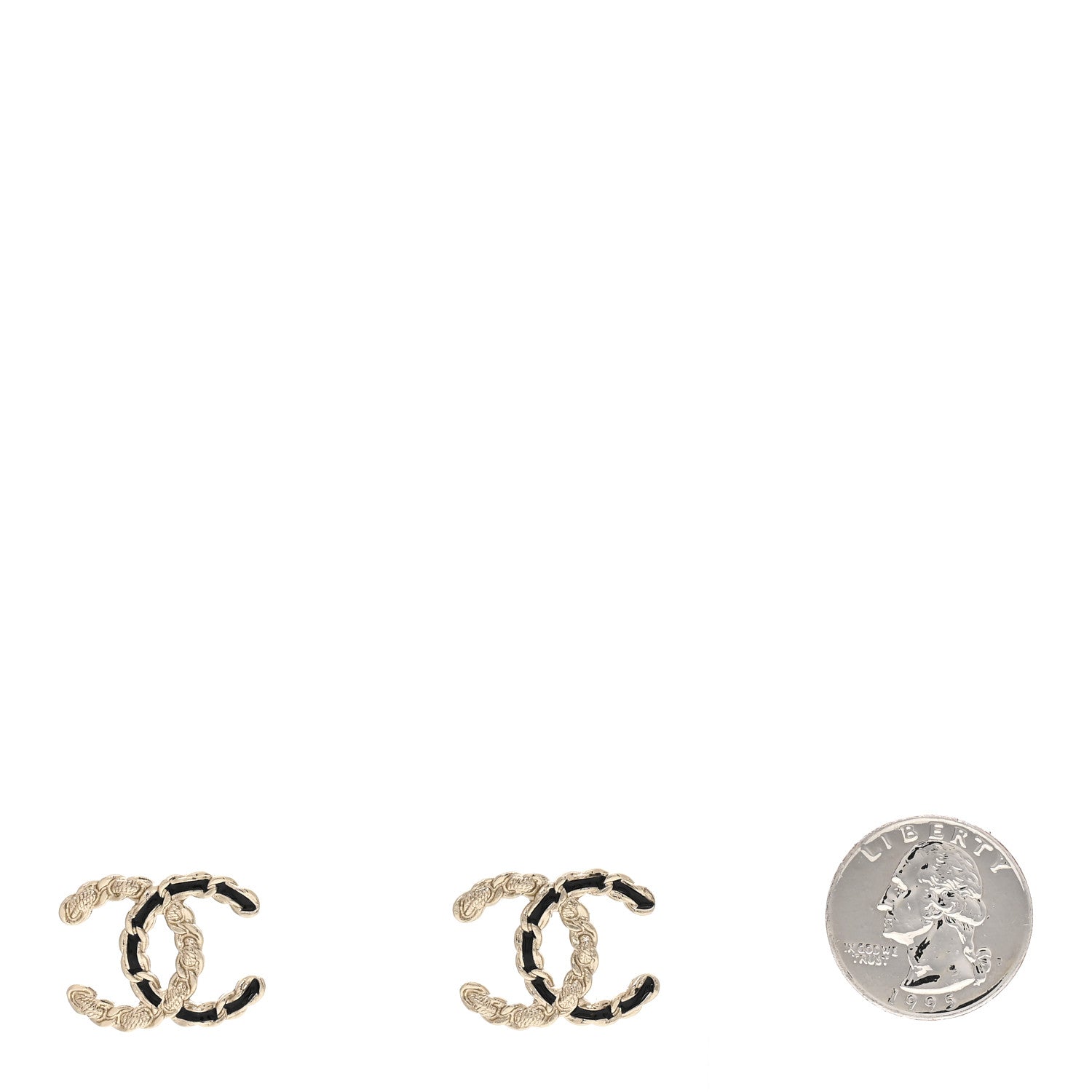 Chanel Enamel Metal Chain French New Wave CC Earrings Black Gold 2 of 4