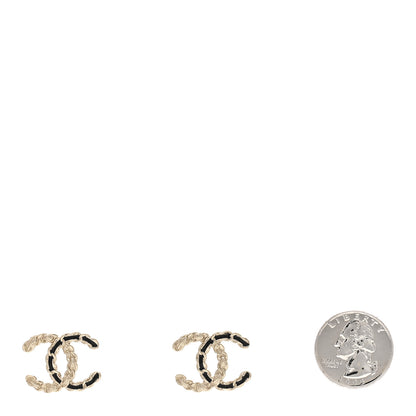Chanel Enamel Metal Chain French New Wave CC Earrings Black Gold 2 of 4