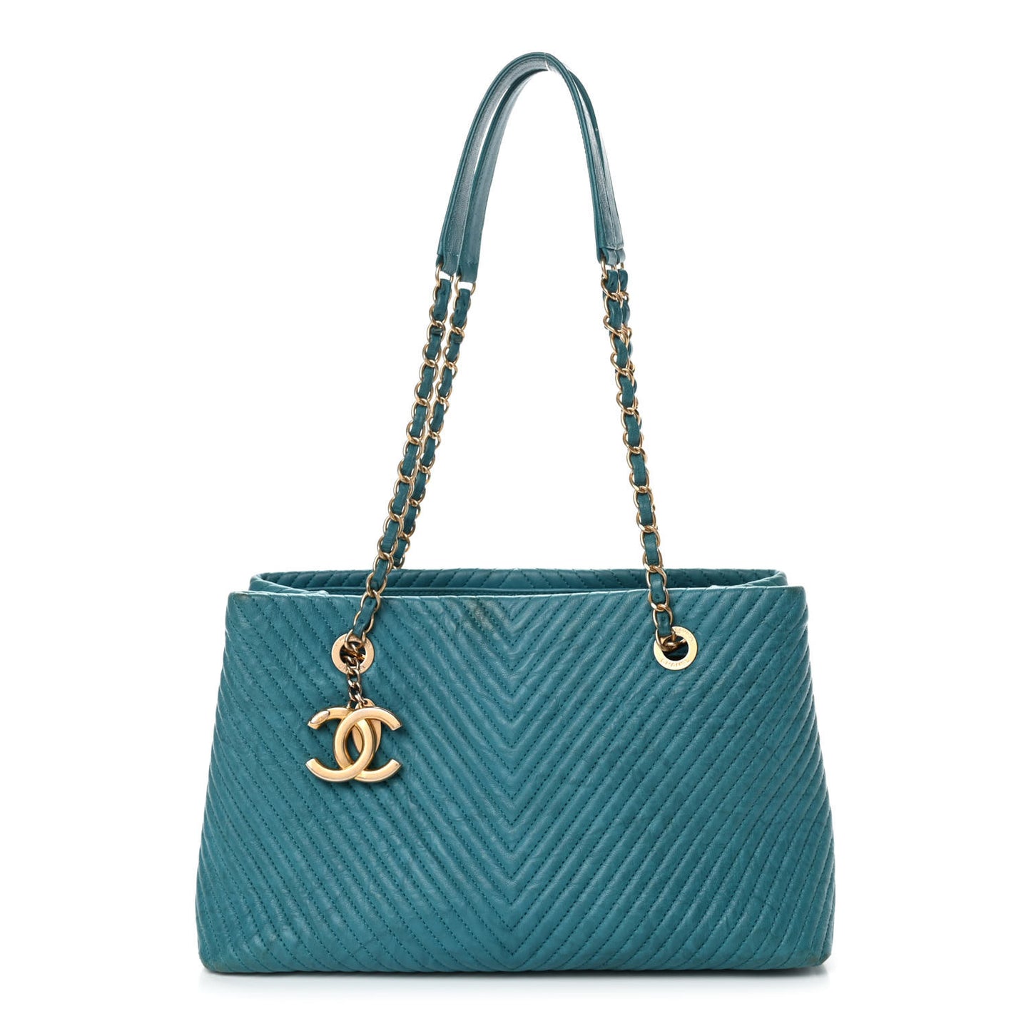 Wrinkled Lambskin Chevron Quilted Surpique Tote Green