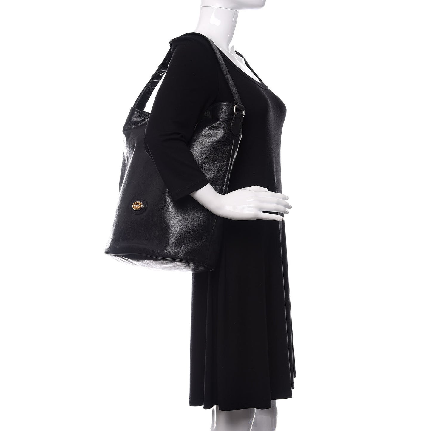 Fluffy Calfskin Morpheus Hobo Shoulder Bag Black