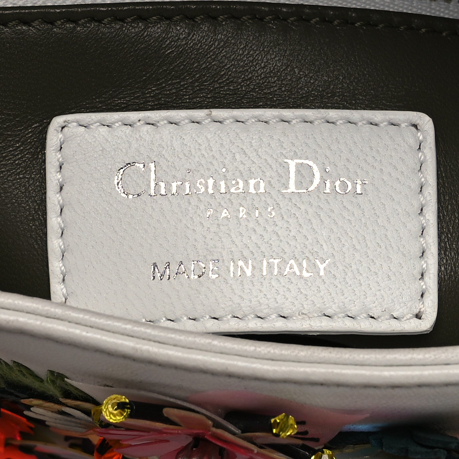Christian Dior Lizard Satin Beaded Floral Embroidered Mini Lady Dior White Green Multicolor 5 of 12