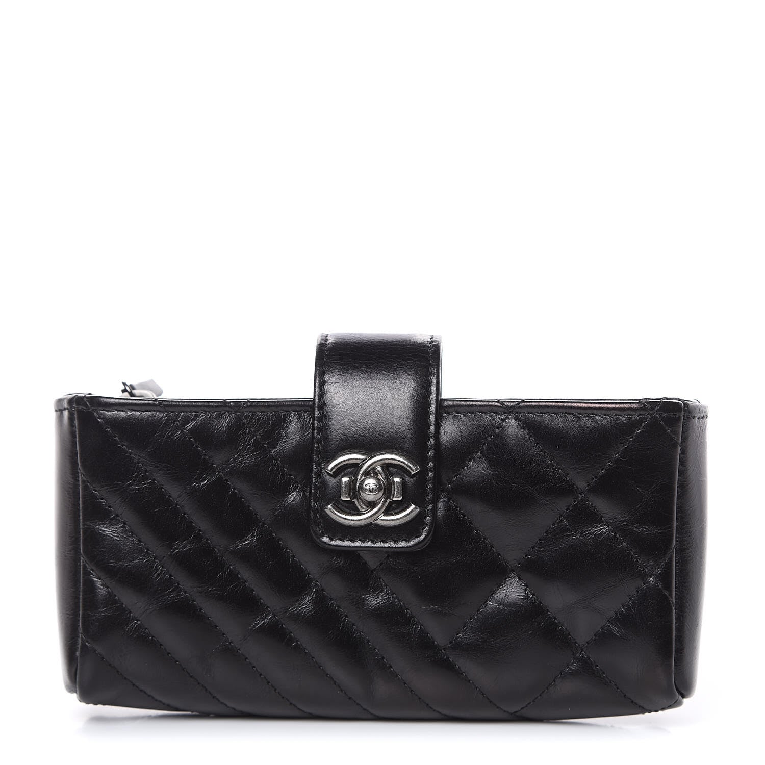 Chanel Glazed Calfskin Quilted Mini Phone Holder Clutch Black 1 of 10