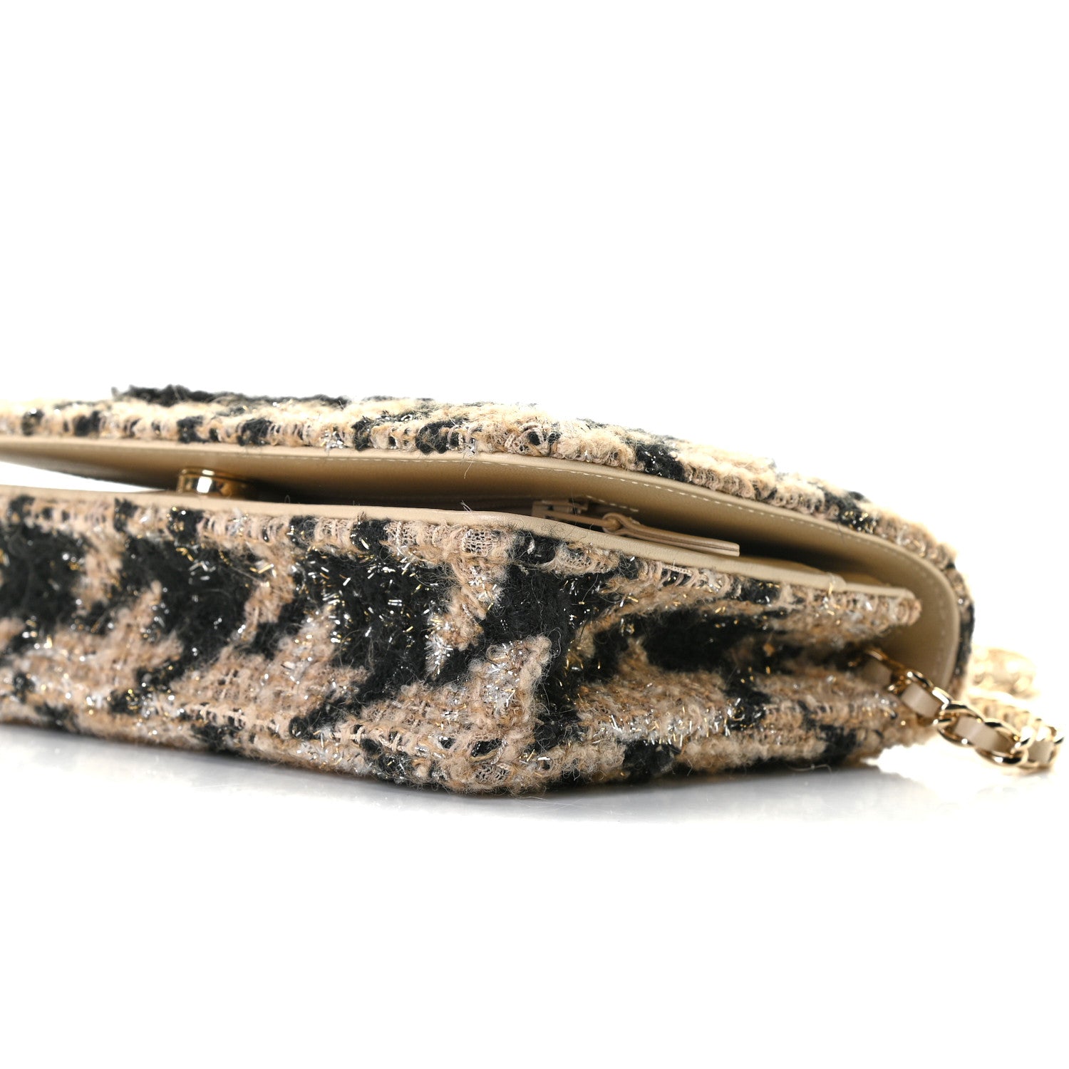 Chanel Tweed Shearling Quilted Chanel Wallet On Chain WOC and Coin Purse Beige Black 7 of 10
