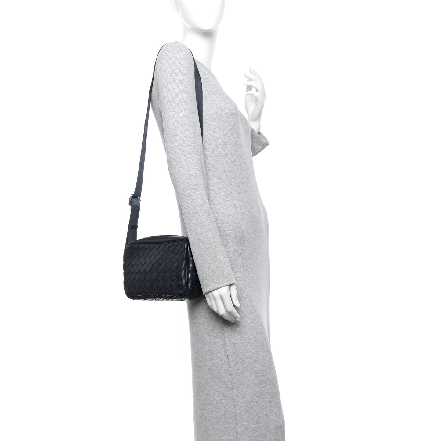 Calfskin Intrecciato Small Camera Bag Navy