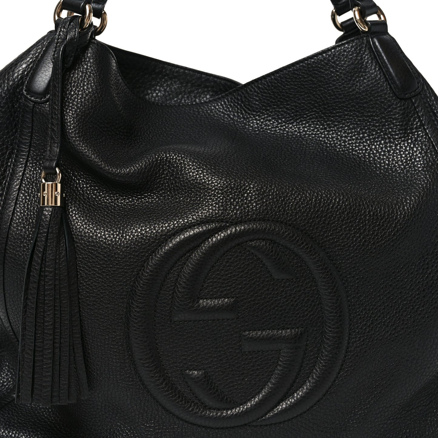 Pebbled Calfskin Large Soho Shoulder Bag Black