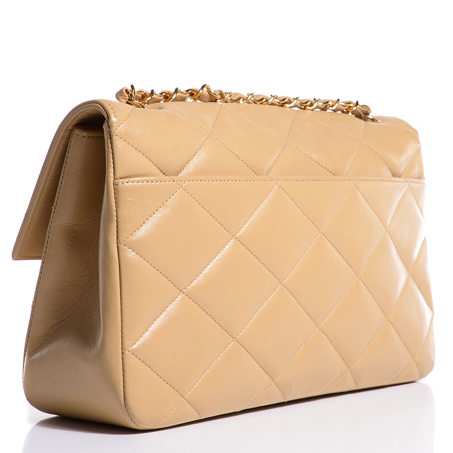 Vinage Lambskin Quilted Medium Flap Beige