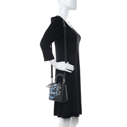 Christian Dior Deerskin Floral Printed Mini Lady Dior Black Blue 2 of 15