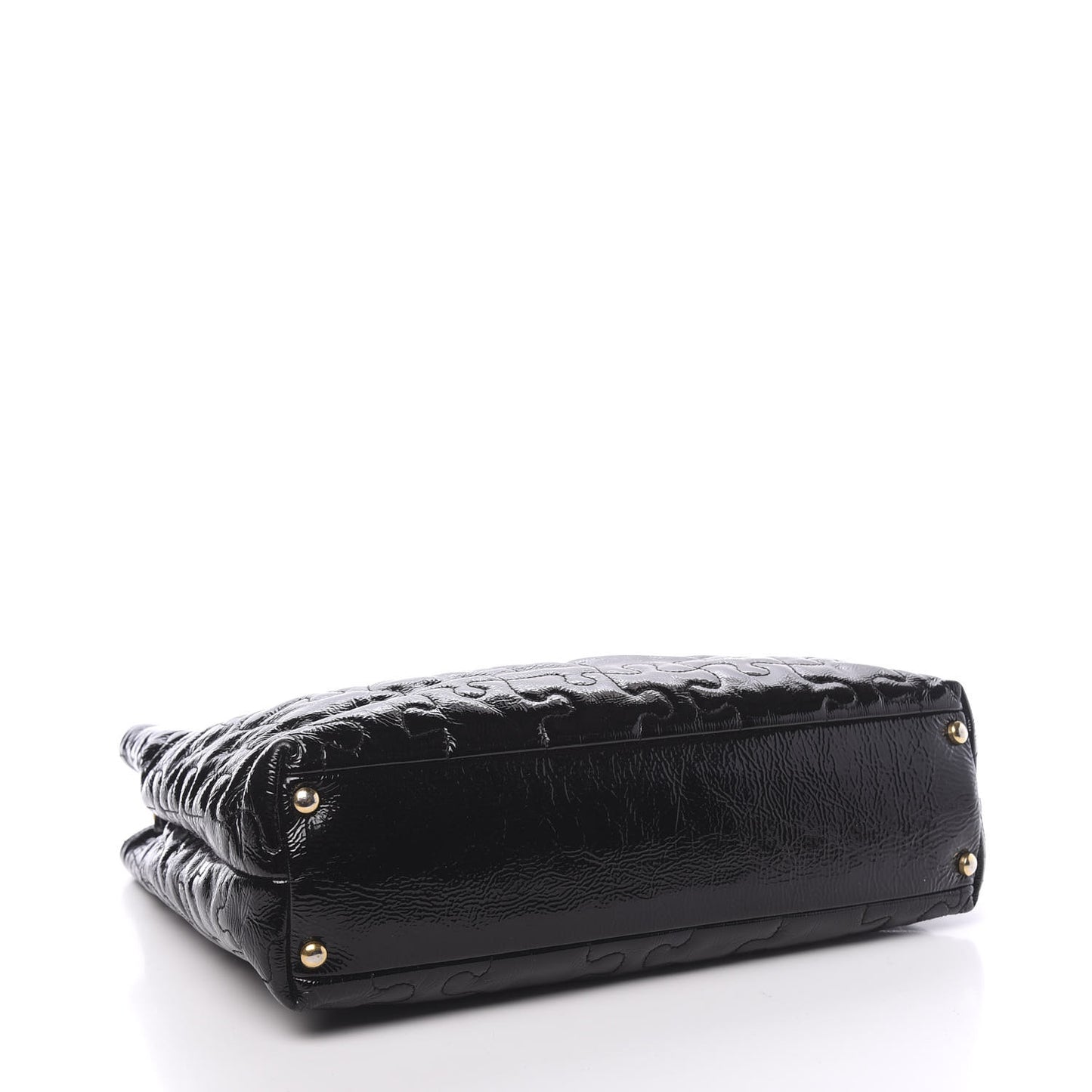 Crackled Patent Puzzle Tote Black