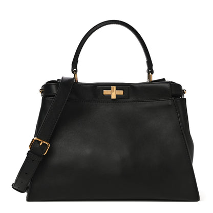 Fendi Vitello Seta Shiny Nappa Medium Peekaboo Iconic Satchel Black 1 of 18