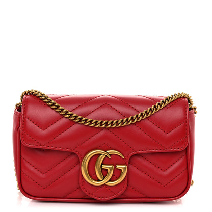 Gucci Calfskin Matelasse Super Mini GG Marmont Shoulder Bag Hibiscus Red 1 of 10