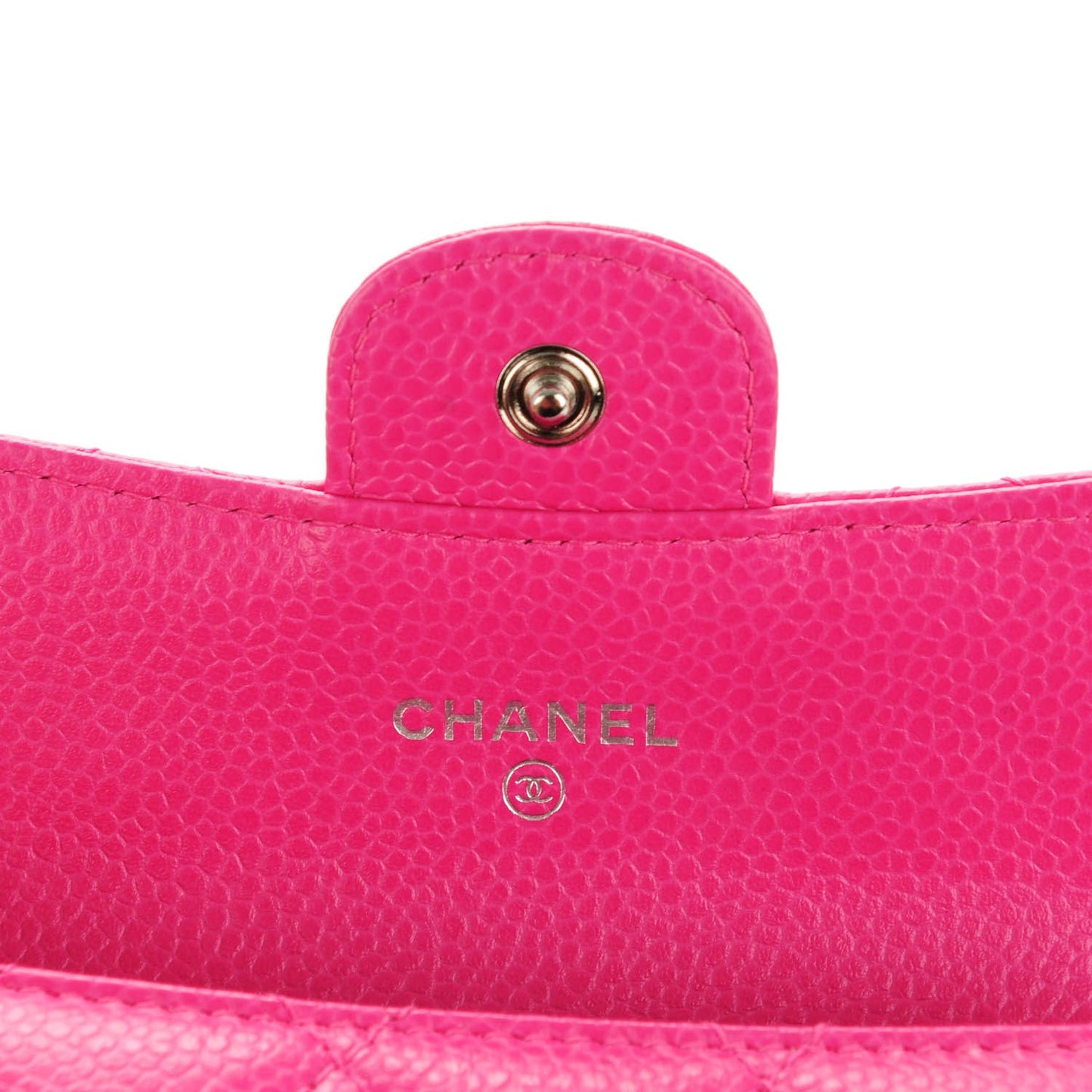 Caviar Quilted Flap Card Holder Wallet Fuchsia