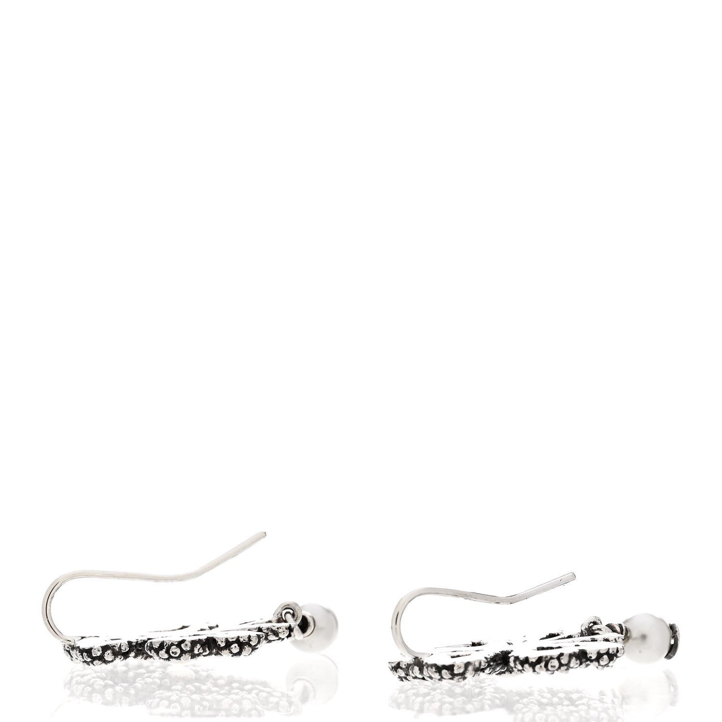 Sterling Silver Glass Pearl Heart Ribbon Earrings