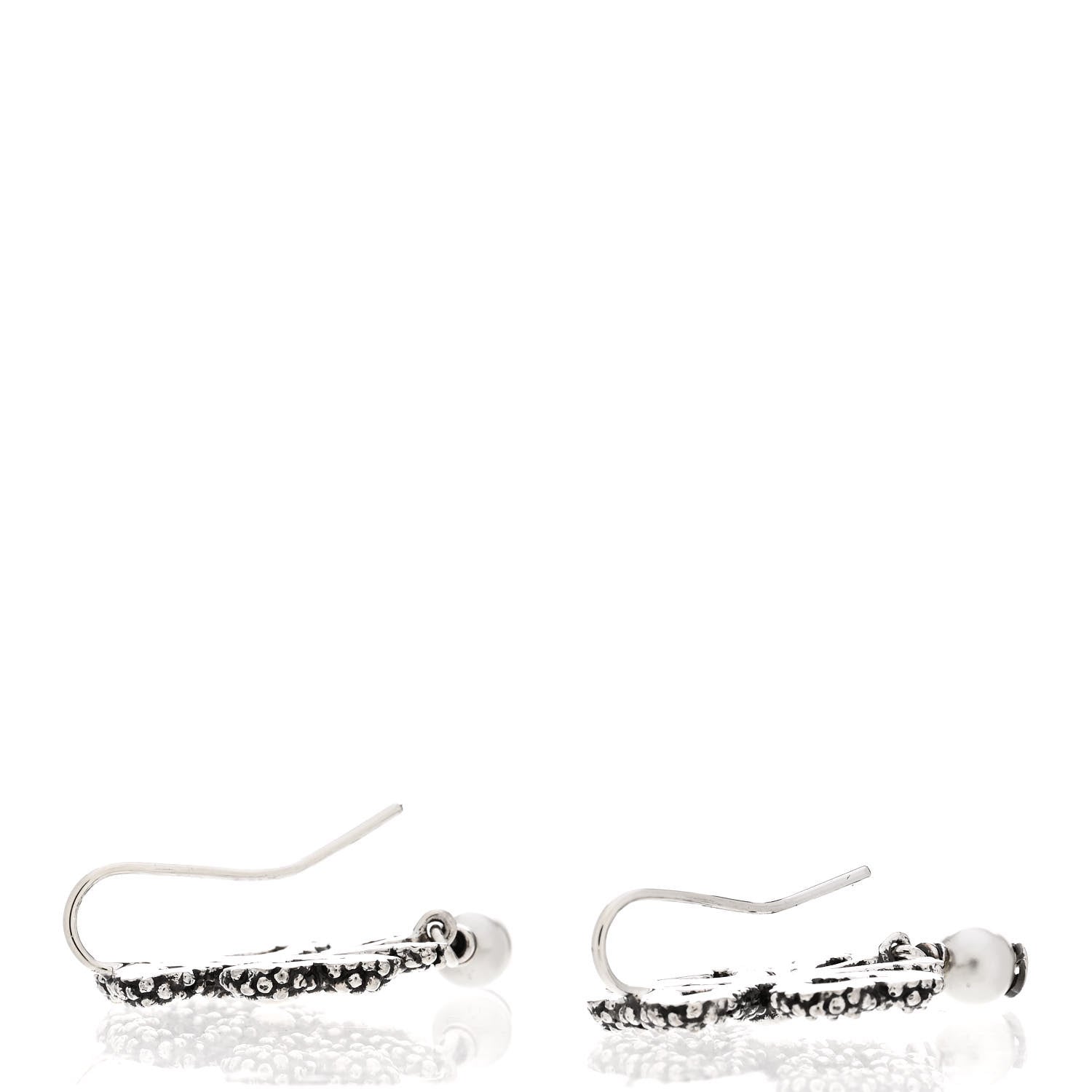 Gucci Sterling Silver Glass Pearl Heart Ribbon Earrings 3 of 5