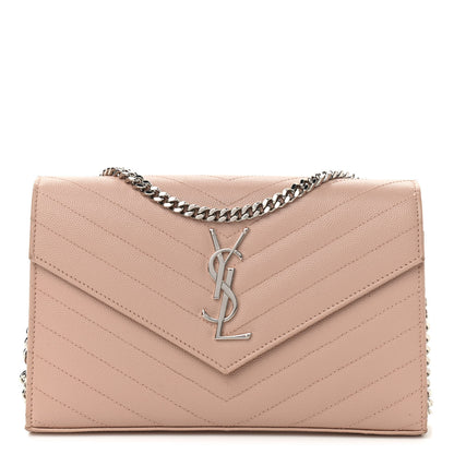 Saint Laurent Grain De Poudre Matelasse Chevron Cassandre Chain Wallet Pale Pink 1 of 11