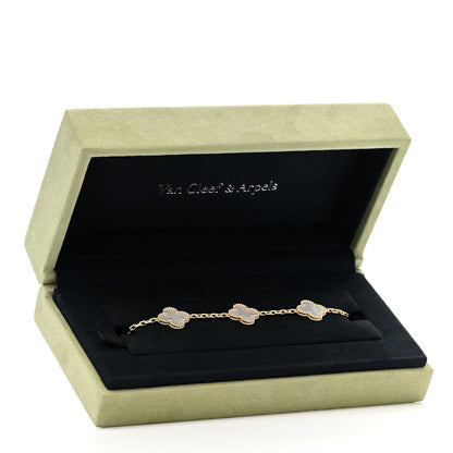 Van Cleef & Arpels 18K Yellow Gold Mother of Pearl 5 Motifs Vintage Alhambra Bracelet 6 of 6