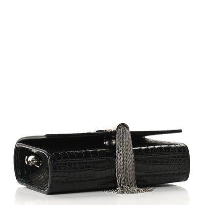 Saint Laurent Calfskin Crocodile Embossed Small Classic Monogram Kate Tassel Satchel Black 4 of 8