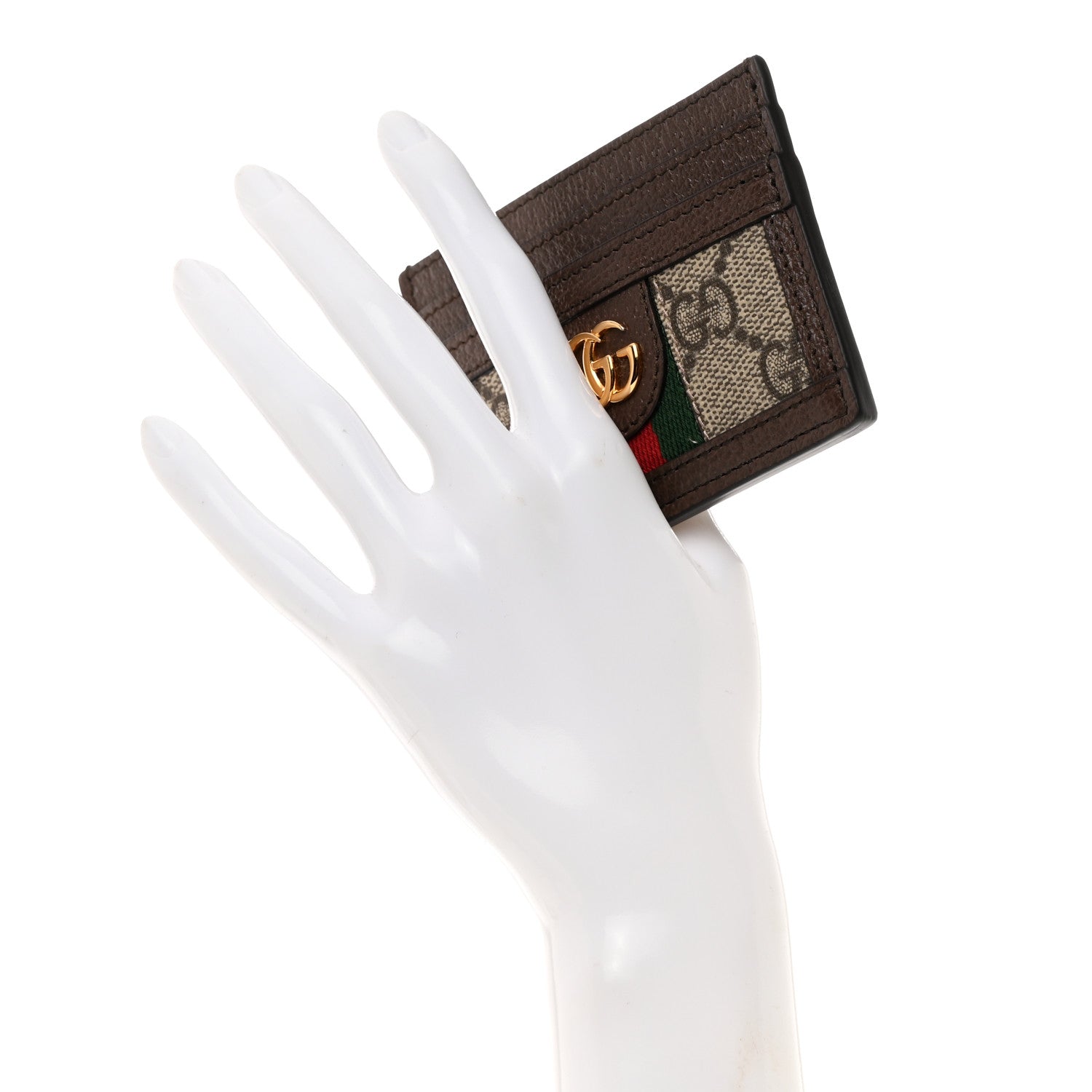 Gucci GG Supreme Monogram Textured Dollar Calfskin Ophidia Card Holder Beige Ebony New Acero 2 of 7