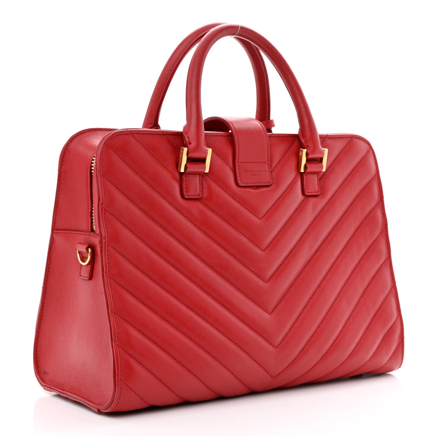 Saint Laurent Calfskin Matelasse Chevron Small Monogram Cabas Lipstick Red 3 of 14