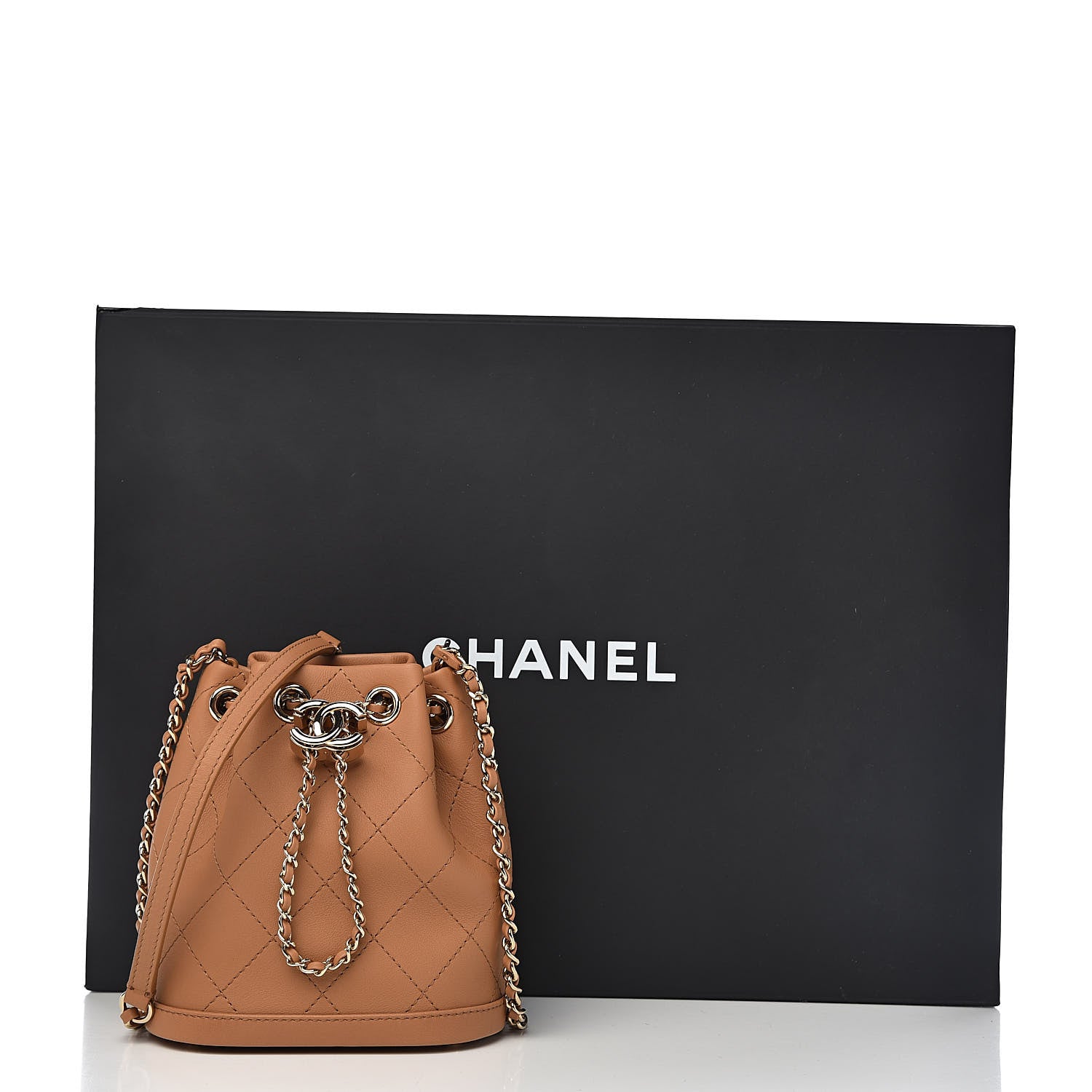 Chanel Calfskin Stitched Chain Bucket Bag Beige 11 of 11