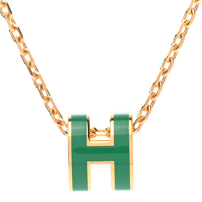Hermes Lacquered Gold Mini Pop H Pendant Necklace Malachite 4 of 6