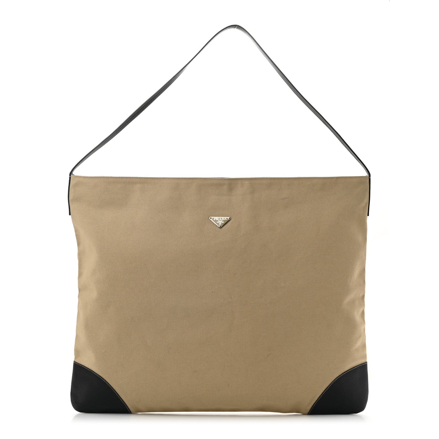 Prada Canvas Shoulder Bag Beige Black 1 of 10