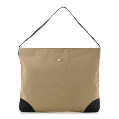Prada Canvas Shoulder Bag Beige Black 1 of 10