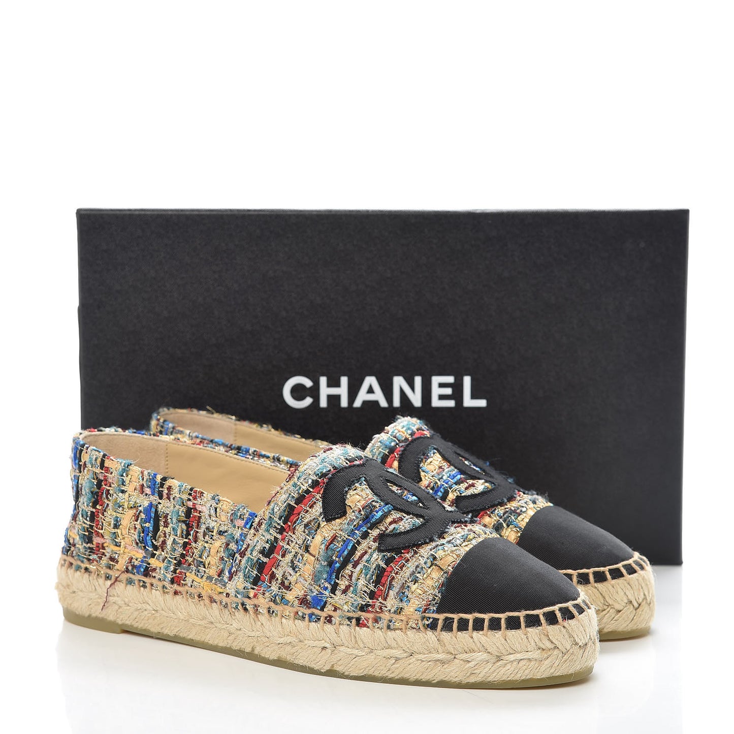 Tweed Grosgrain CC Espadrilles 38 Multicolor