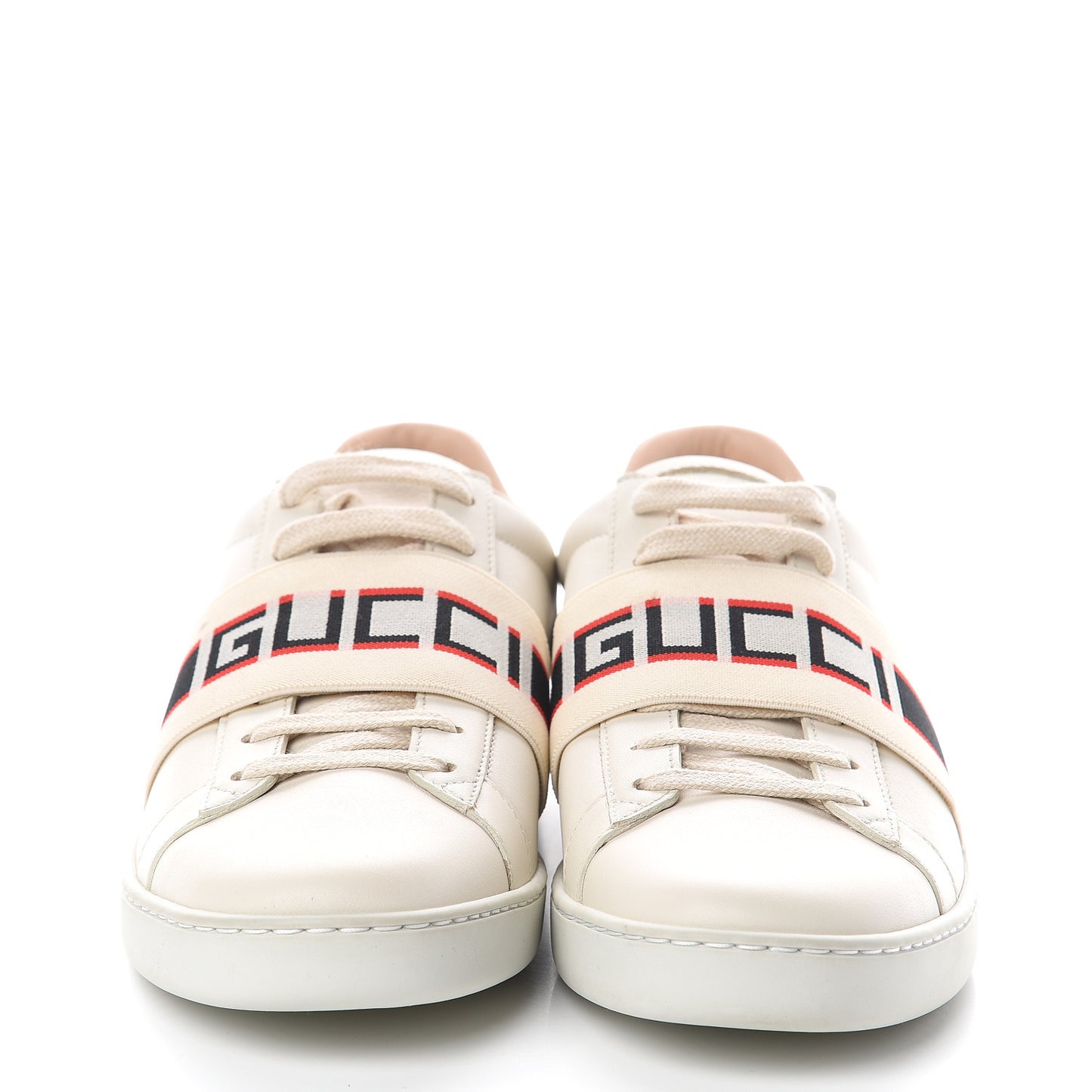 Calfskin Stripe Womens New Ace Sneakers 37.5 New Mystic White Ecru Red Flame