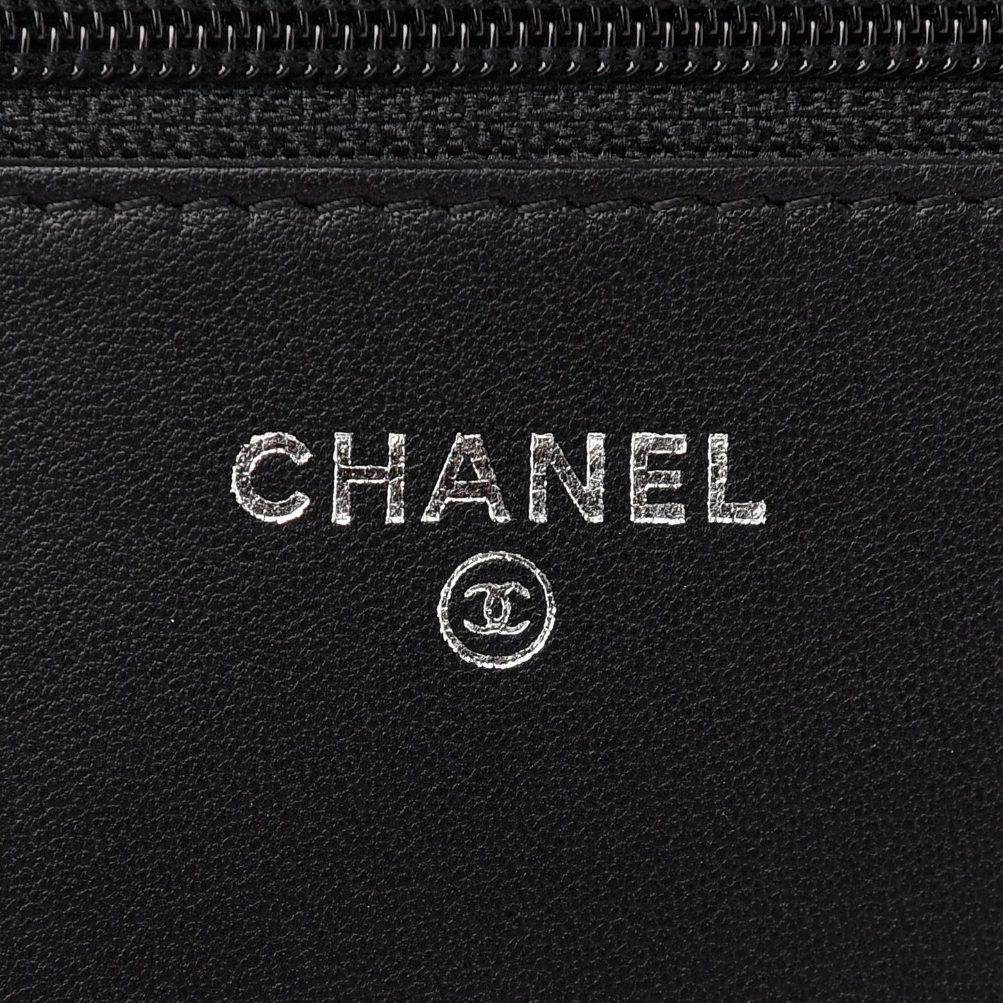 Lambskin Camellia Embossed Wallet on Chain WOC Black