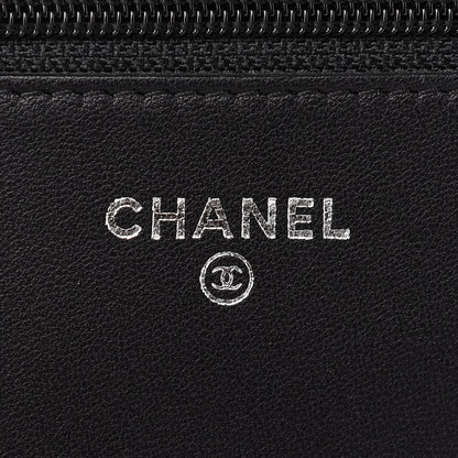 Chanel Lambskin Camellia Embossed Wallet on Chain WOC Black 6 of 9