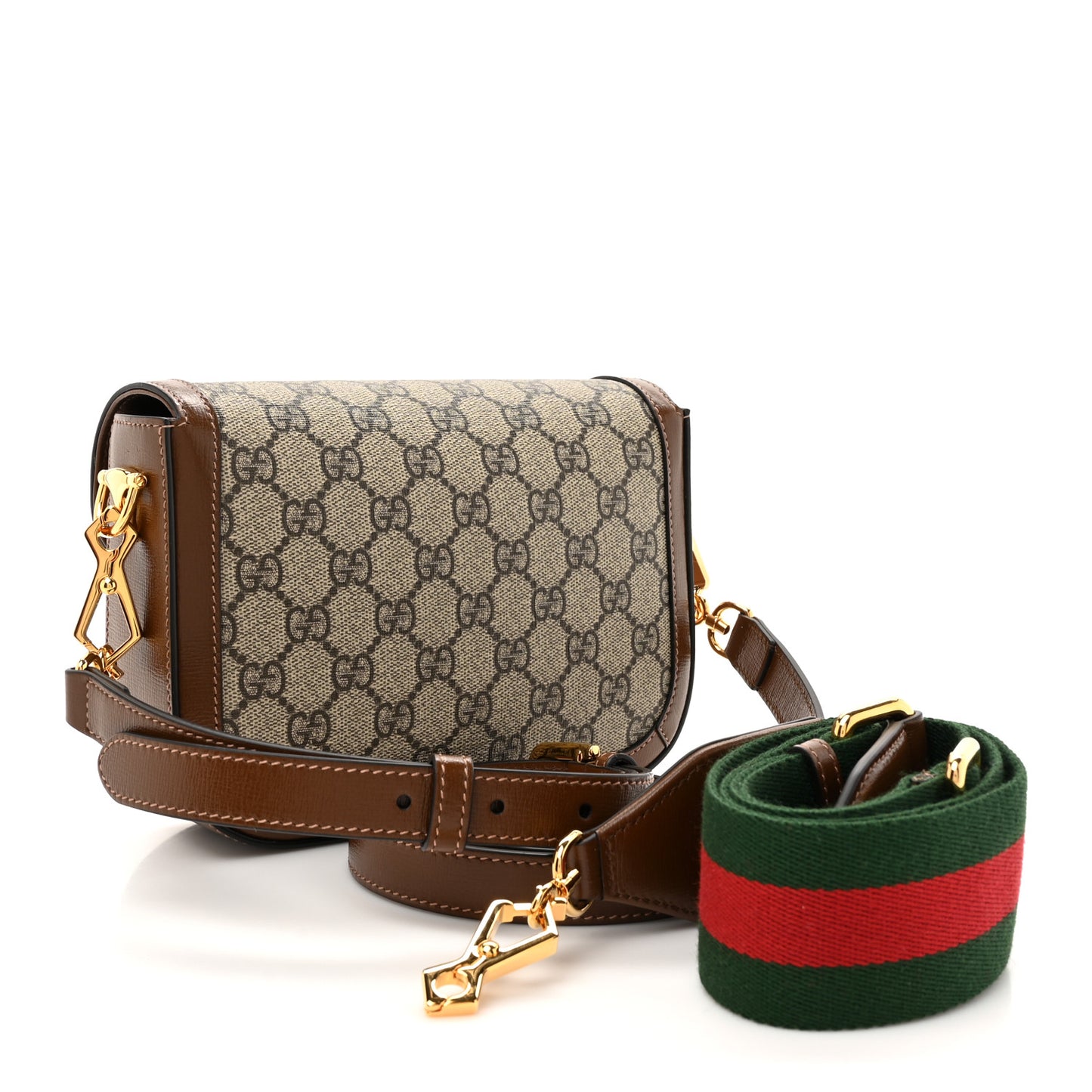 GG Supreme Monogram Web Mini Horsebit 1955 Shoulder Bag Beige Brown Sugar