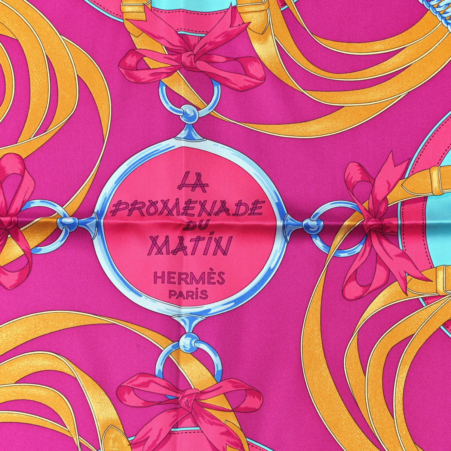 Hermes Silk La Promenade Du Matin Scarf 90 Vieil Or Rose Vif Turquoise 2 of 5
