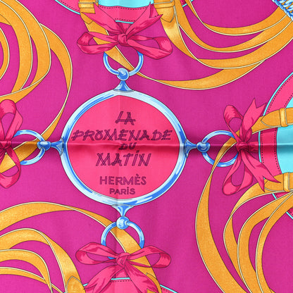 Hermes Silk La Promenade Du Matin Scarf 90 Vieil Or Rose Vif Turquoise 2 of 5