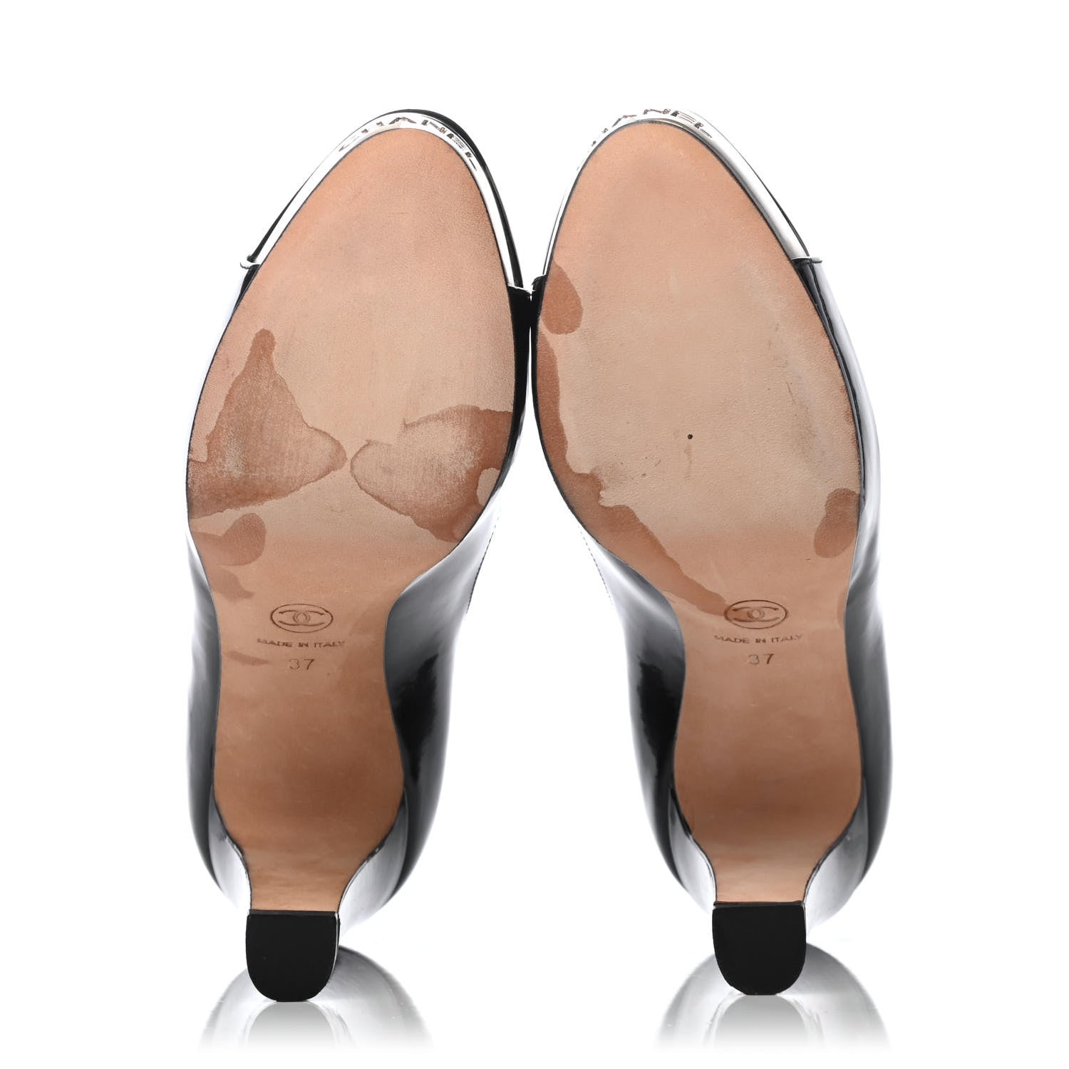 Chanel Patent Silver Cap Toe CC Pumps 37 Black 4 of 4